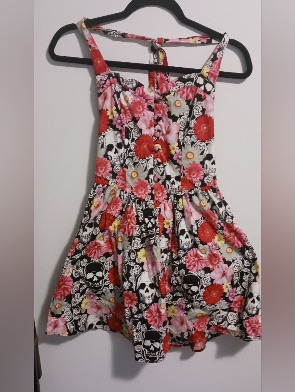 Hell Bunny "Daisy" Floral Skull Halter Dress - Size Small